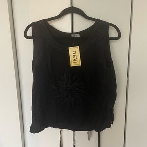 Black Embroidered Tank Top